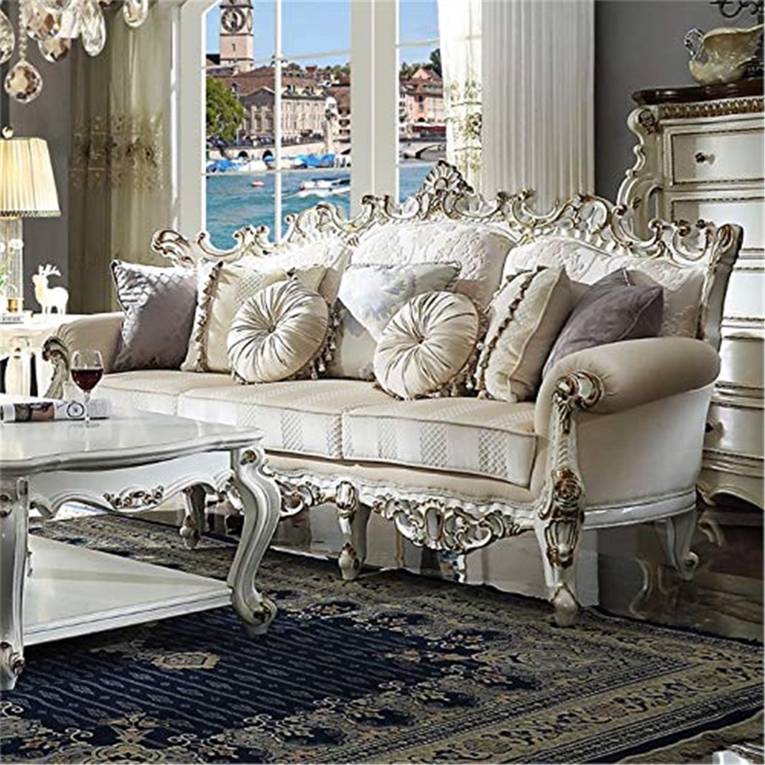 Picardy Floral Fabric 84'' Sofa with Antique Pearl Wood Frame