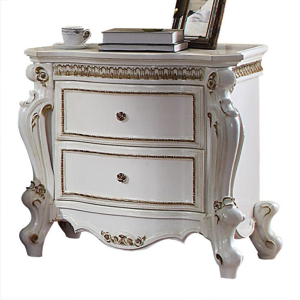 31" Picardy Nightstand Antique Pearl - Acme Furniture: French Provincial Style, 5 Drawers & 2 Doors