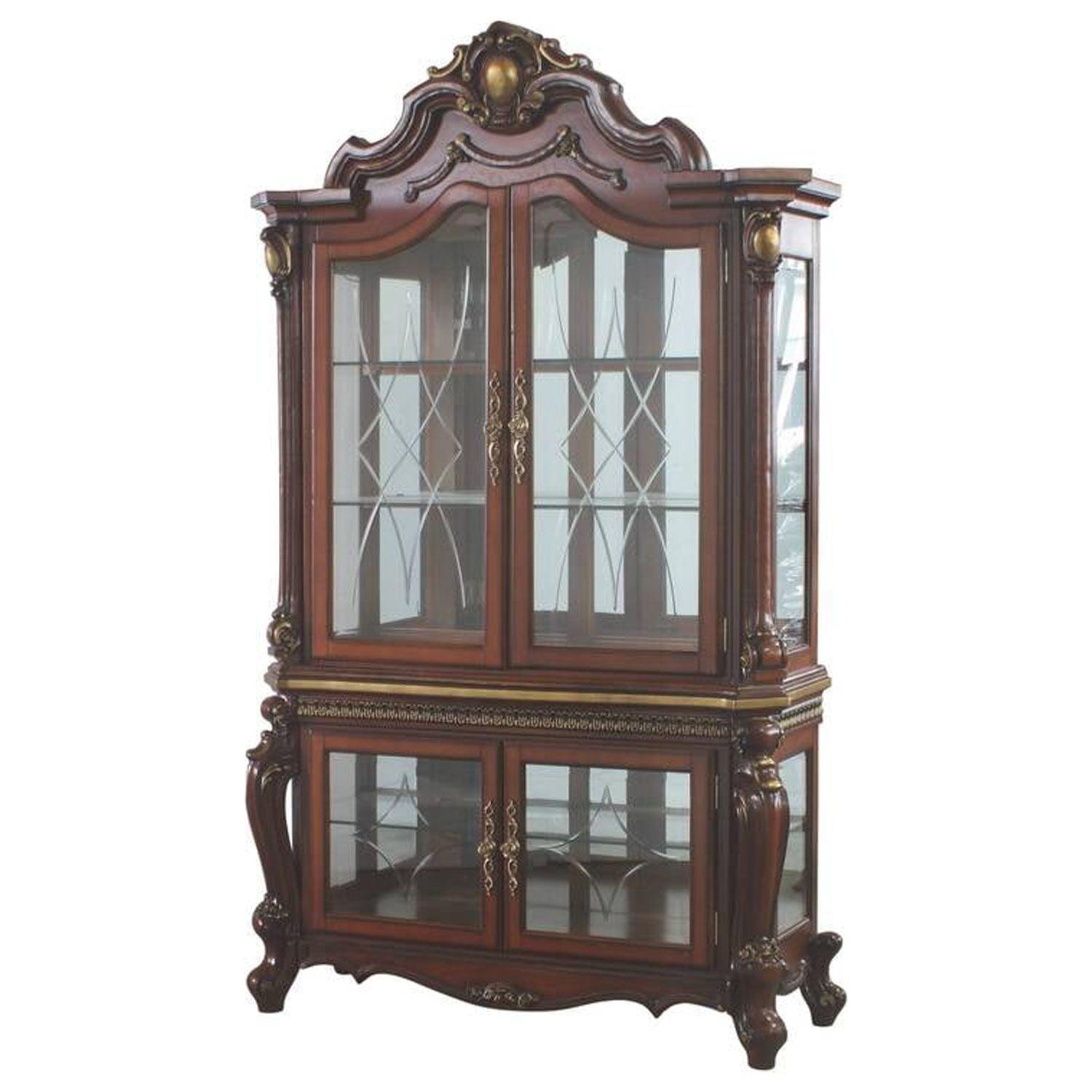 Cherry Oak Lighted Glass Curio Cabinet with Shelves