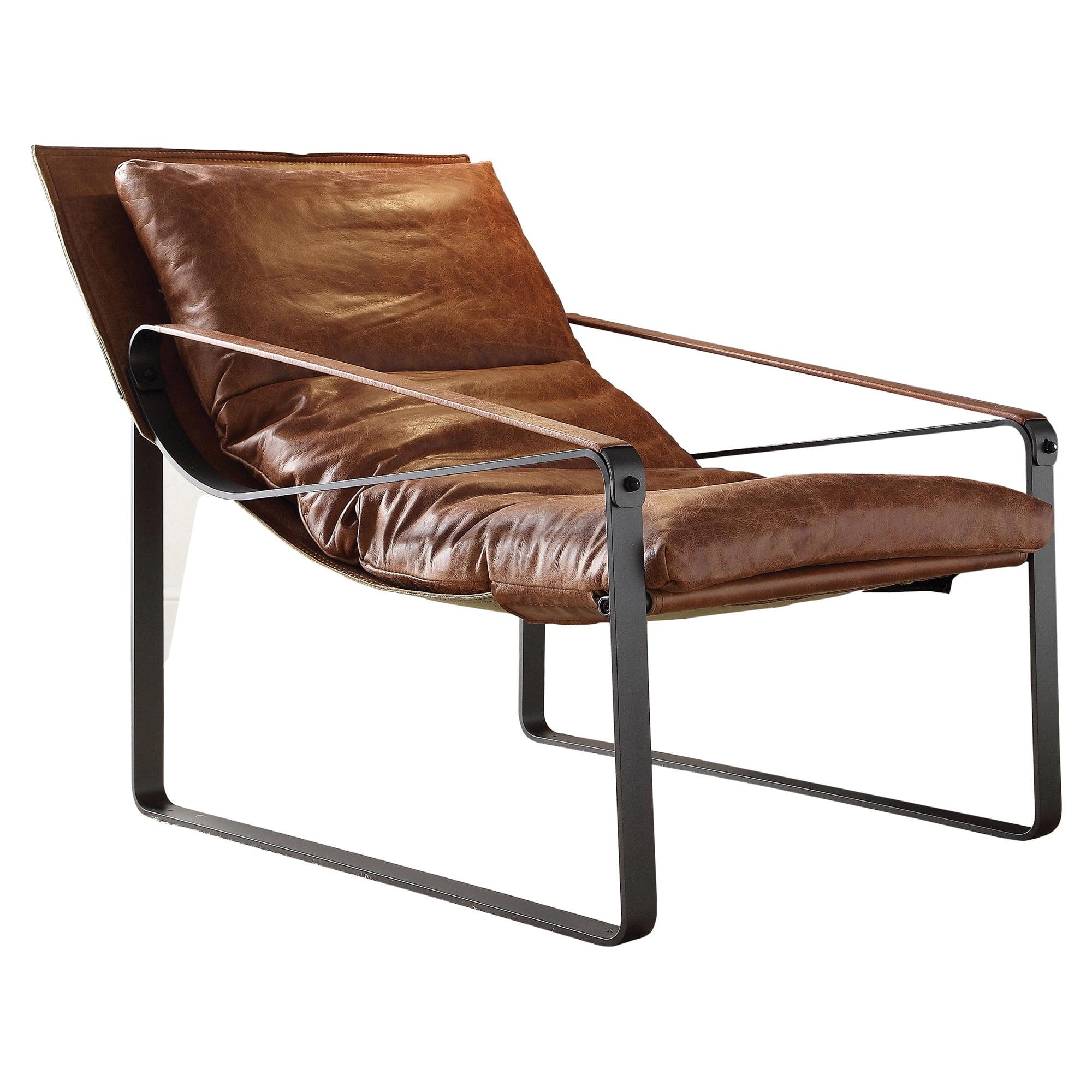 Cocoa Brown Top Grain Leather & Metal Handcrafted Lounge Chair