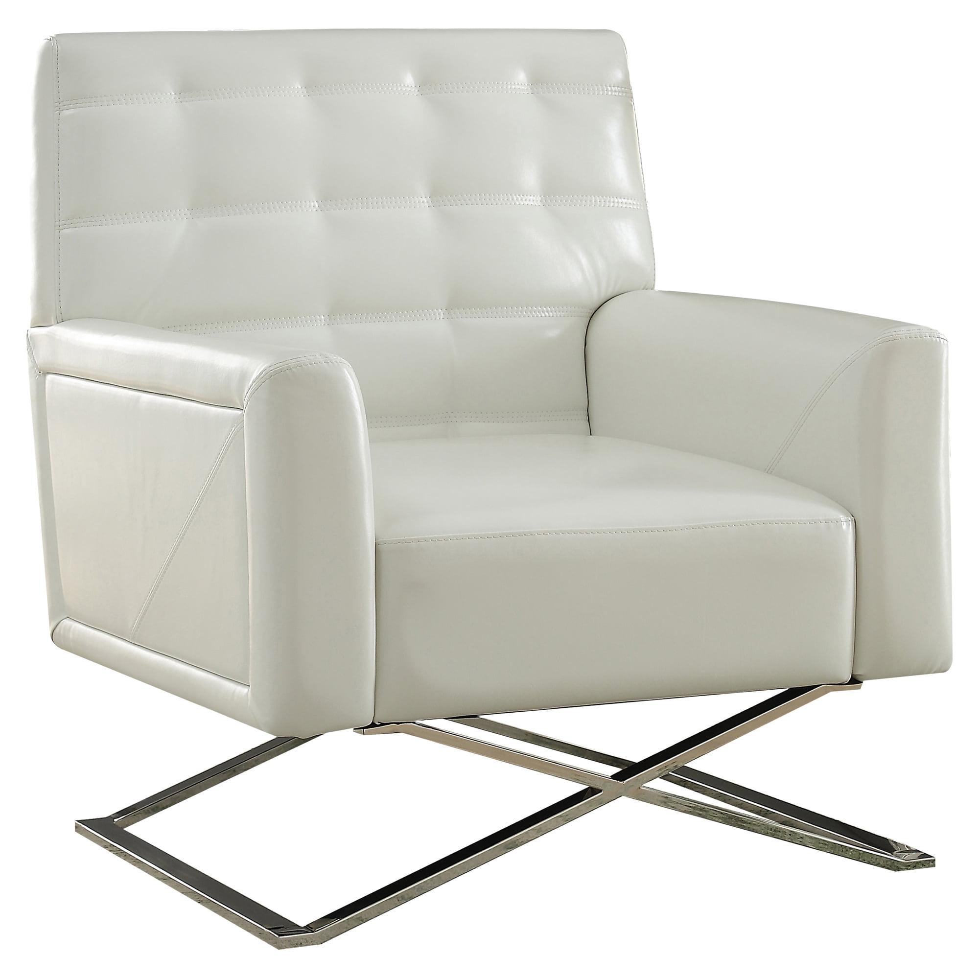 White Faux Leather Accent Chair with Stainless Steel Base