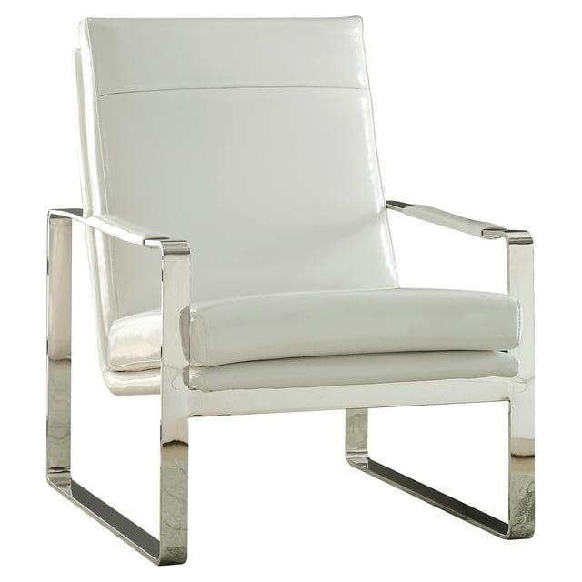 ACME Rafael Upholstery Accent Chair in White and Stainless Steel