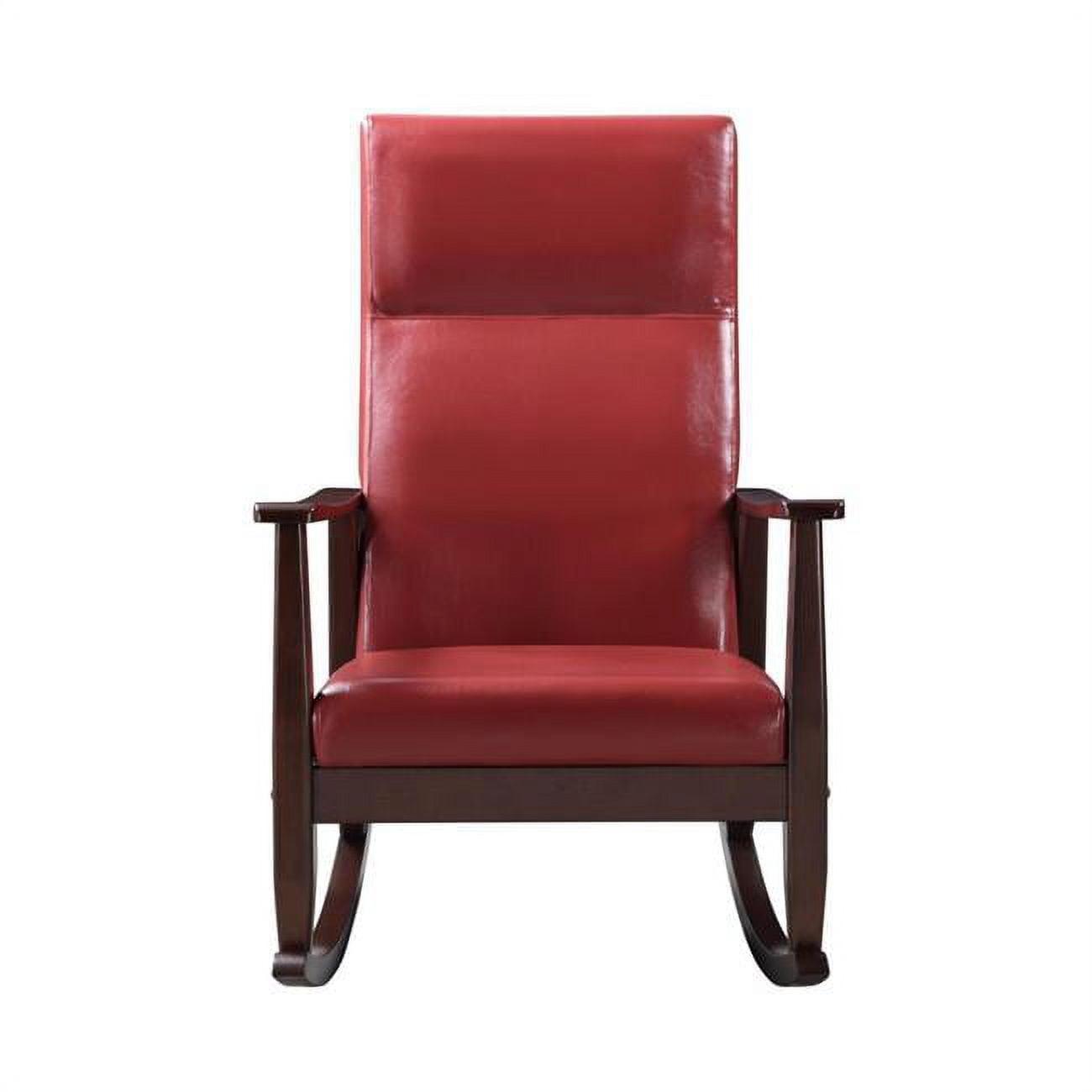 Luxurious Espresso and Red PU Mid-Century Rocking Chair