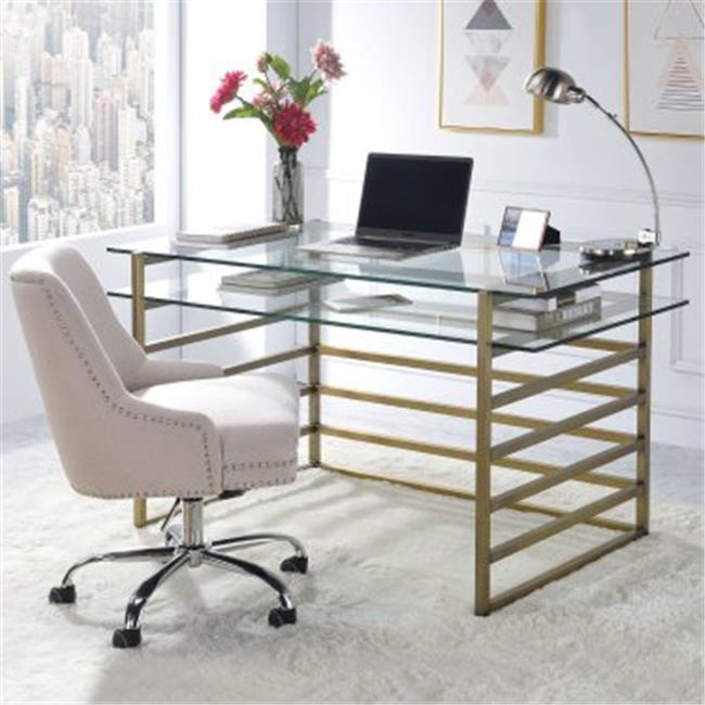 Elegant Antique Gold & Clear Glass Rectangular Writing Desk