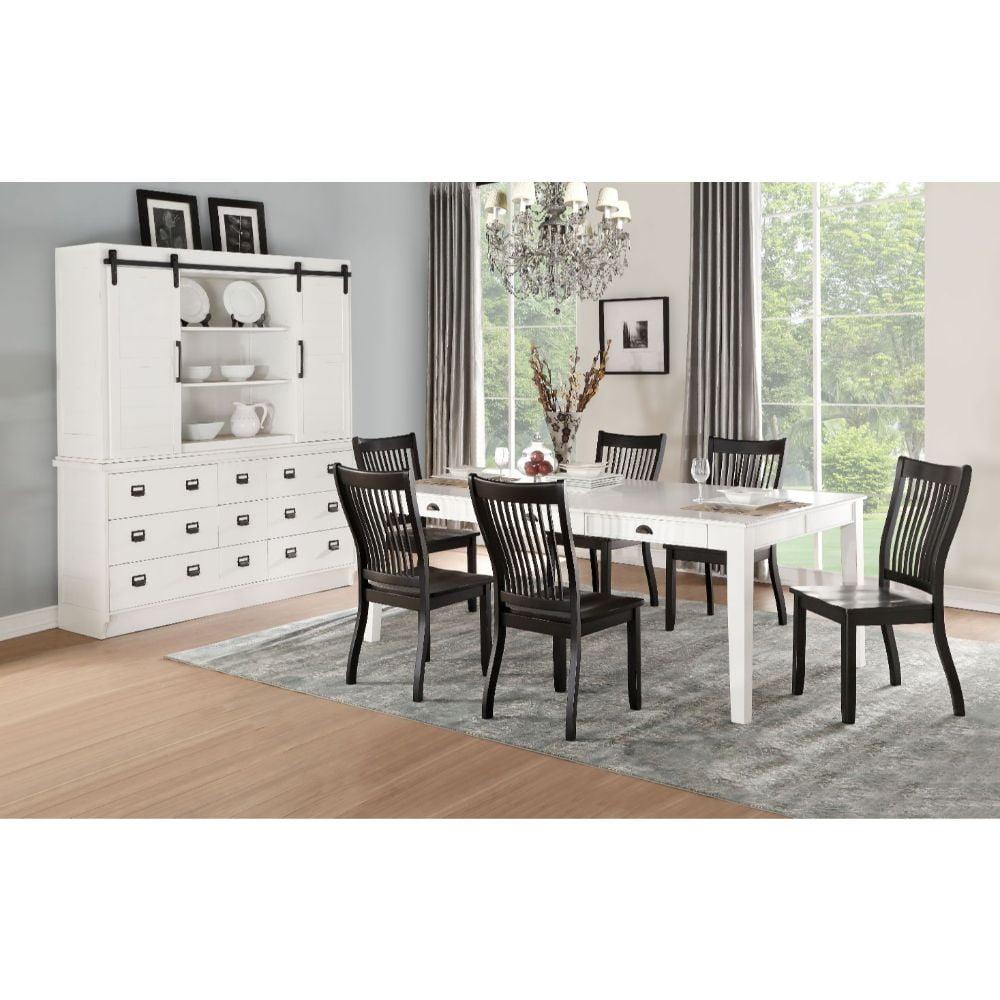 78" Renske Dining Table Antique White Finish - Acme Furniture: Farmhouse Style, 6 Drawers