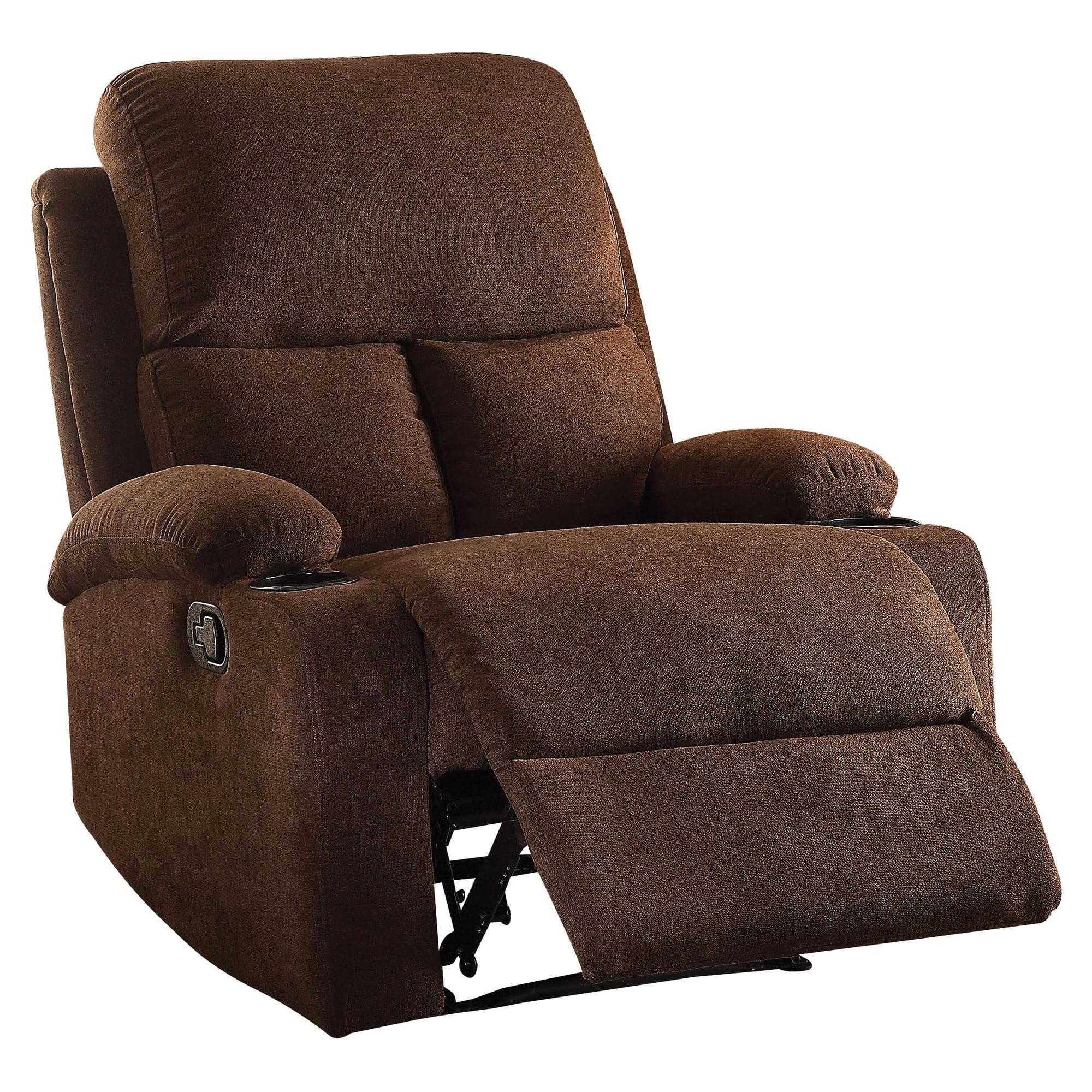 Rosia Linen Recliner Chocolate - Acme Furniture: Microfiber, Cup Holders, Wood Frame