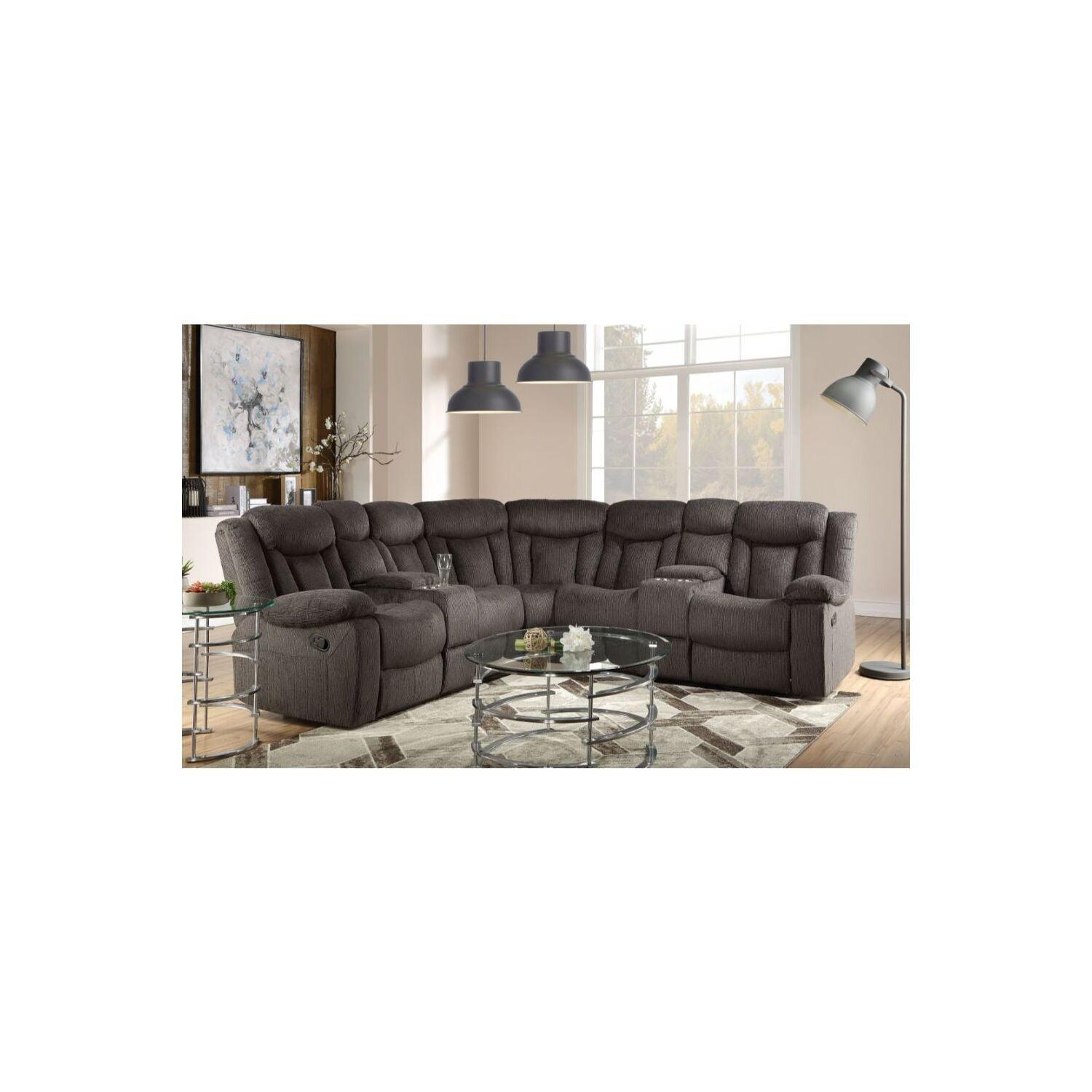 Dark Brown Fabric 3-Piece Sectional with Storage and Cup Holder