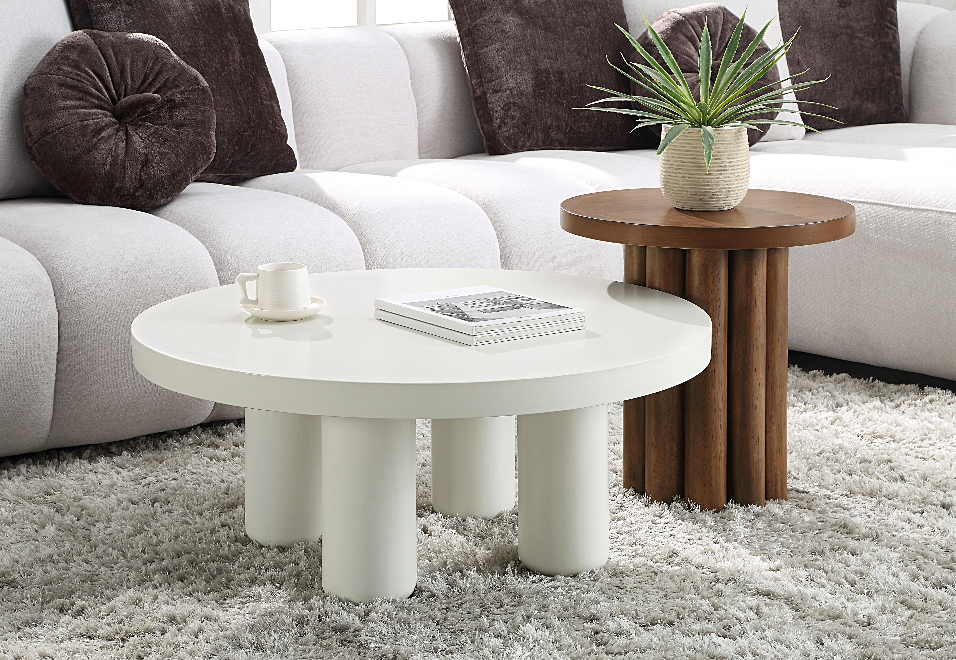 Sanat White Round Wood Coffee Table with Cylindrical Legs