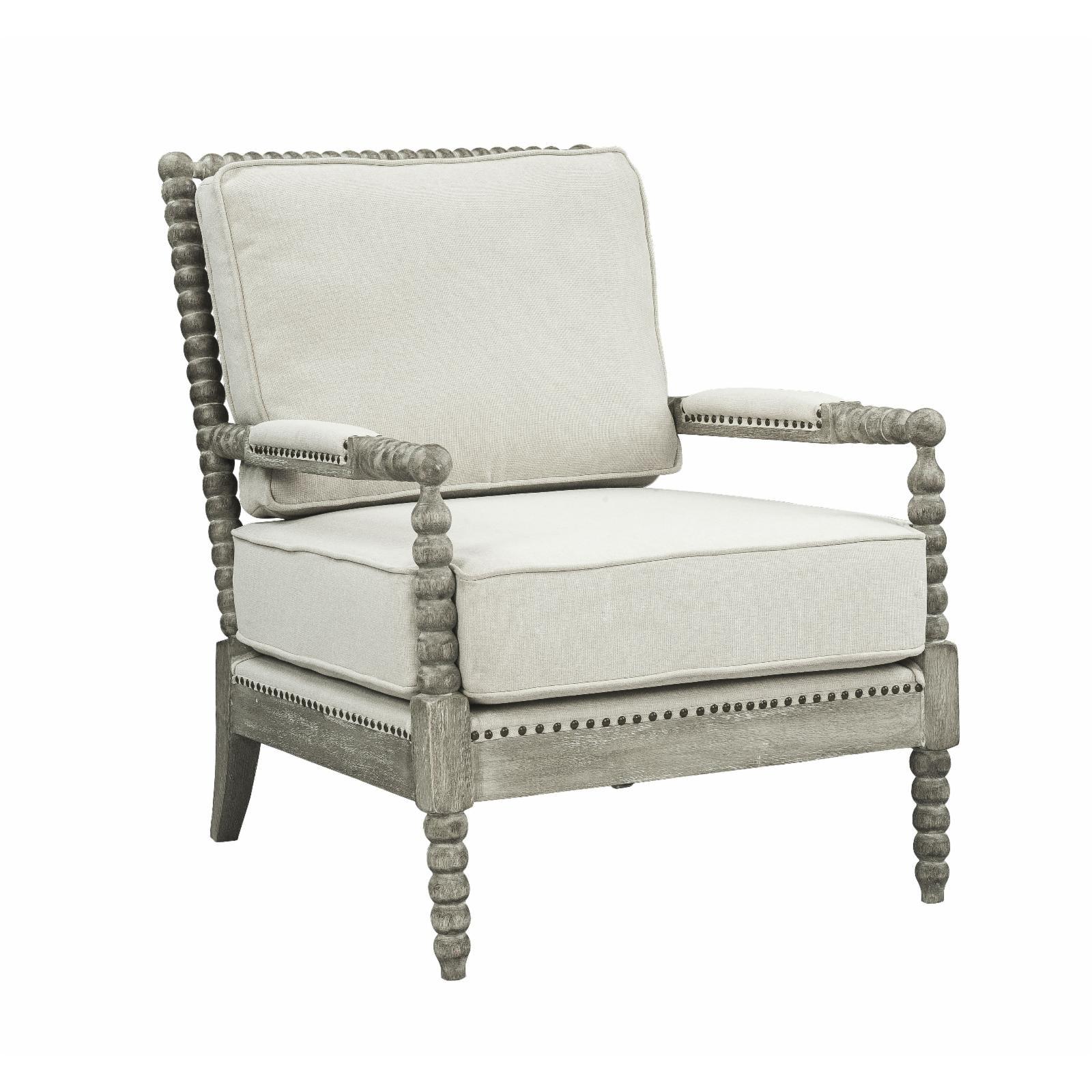 35" Saraid Accent Chair Beige Linen/Gray Oak Finish - Acme Furniture: Velvet Upholstery, No Assembly Required, Wood Frame