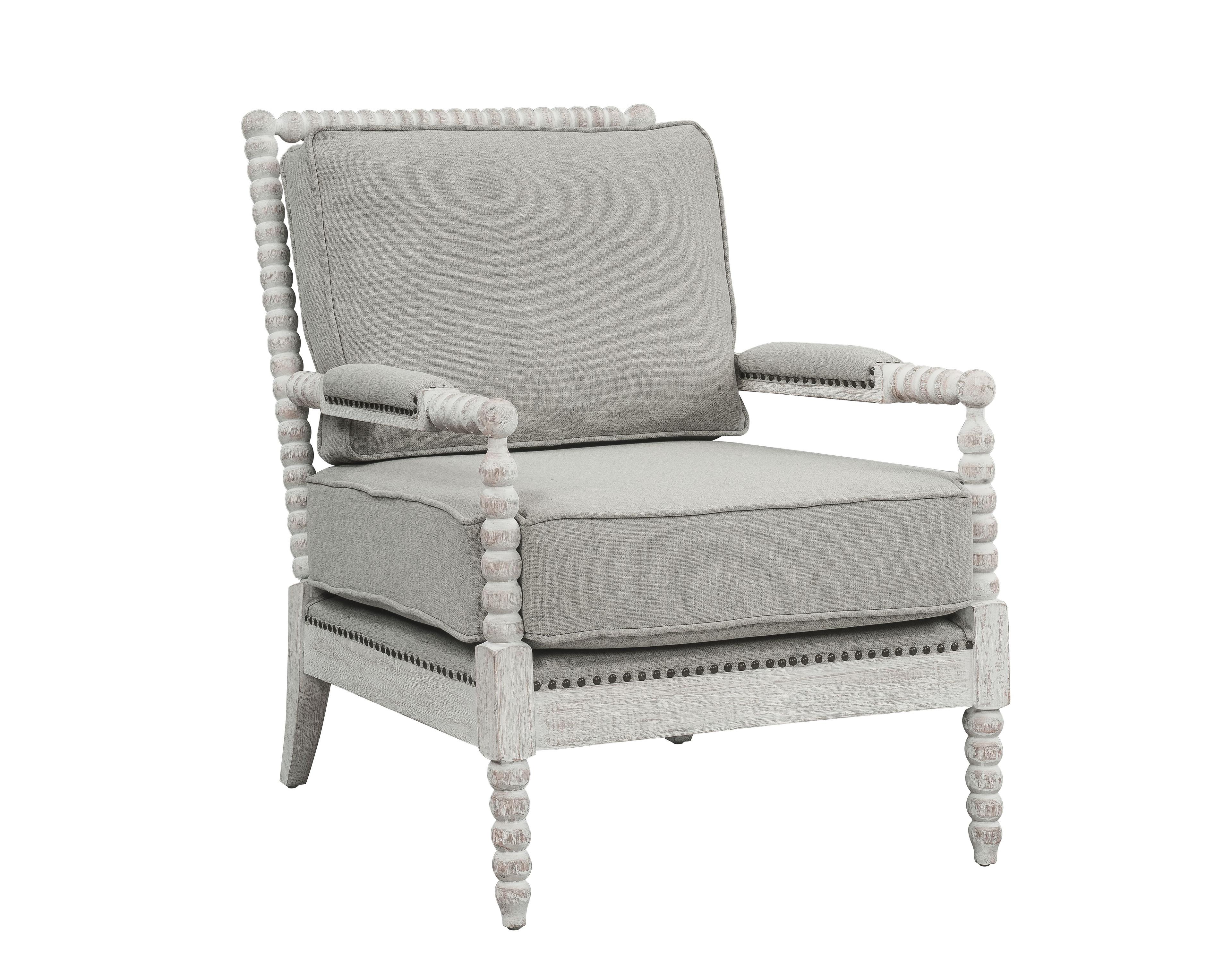 Saraid Gray Linen and Light Oak Square Arm Accent Chair