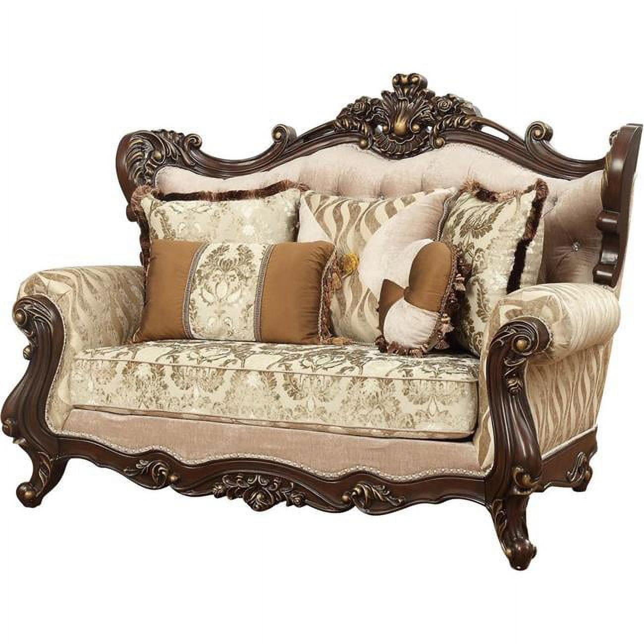 Elegant Tufted Fabric & Walnut 70'' Loveseat with Nailhead Trim