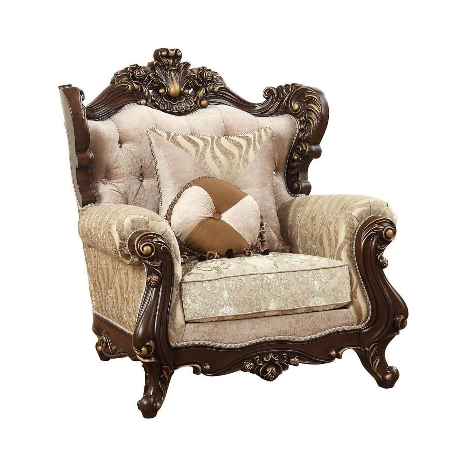 Shalisa Walnut Wingback Chair with Fabric Upholstery