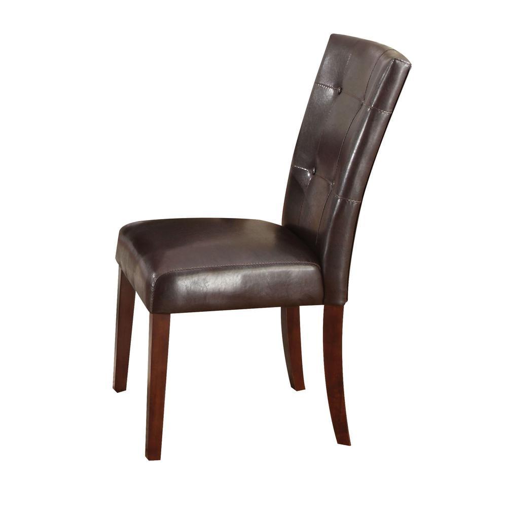 Set of 2 Brown Faux Leather Parsons Dining Chairs