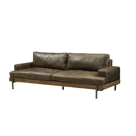 95" Silchester Sofa Distress Chocolate Top Grain Leather and Oak Finish - Acme Furniture