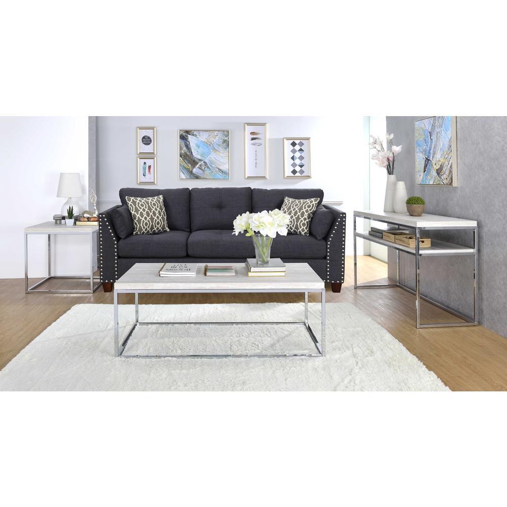 Modern Chrome and White Rectangular Coffee Table with Storage