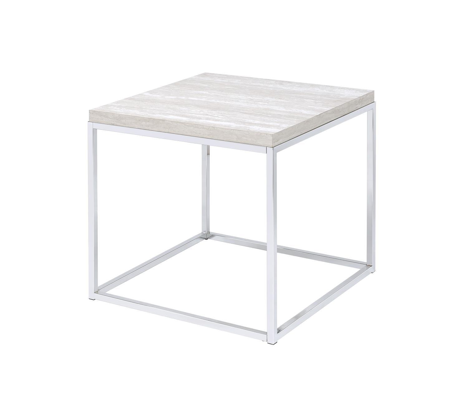 Snyder 24" Square Chrome & White Wooden End Table