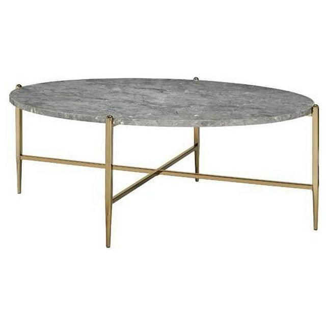ACME Tainte Oval Faux Marble Top Coffee Table in Gray and Champagne