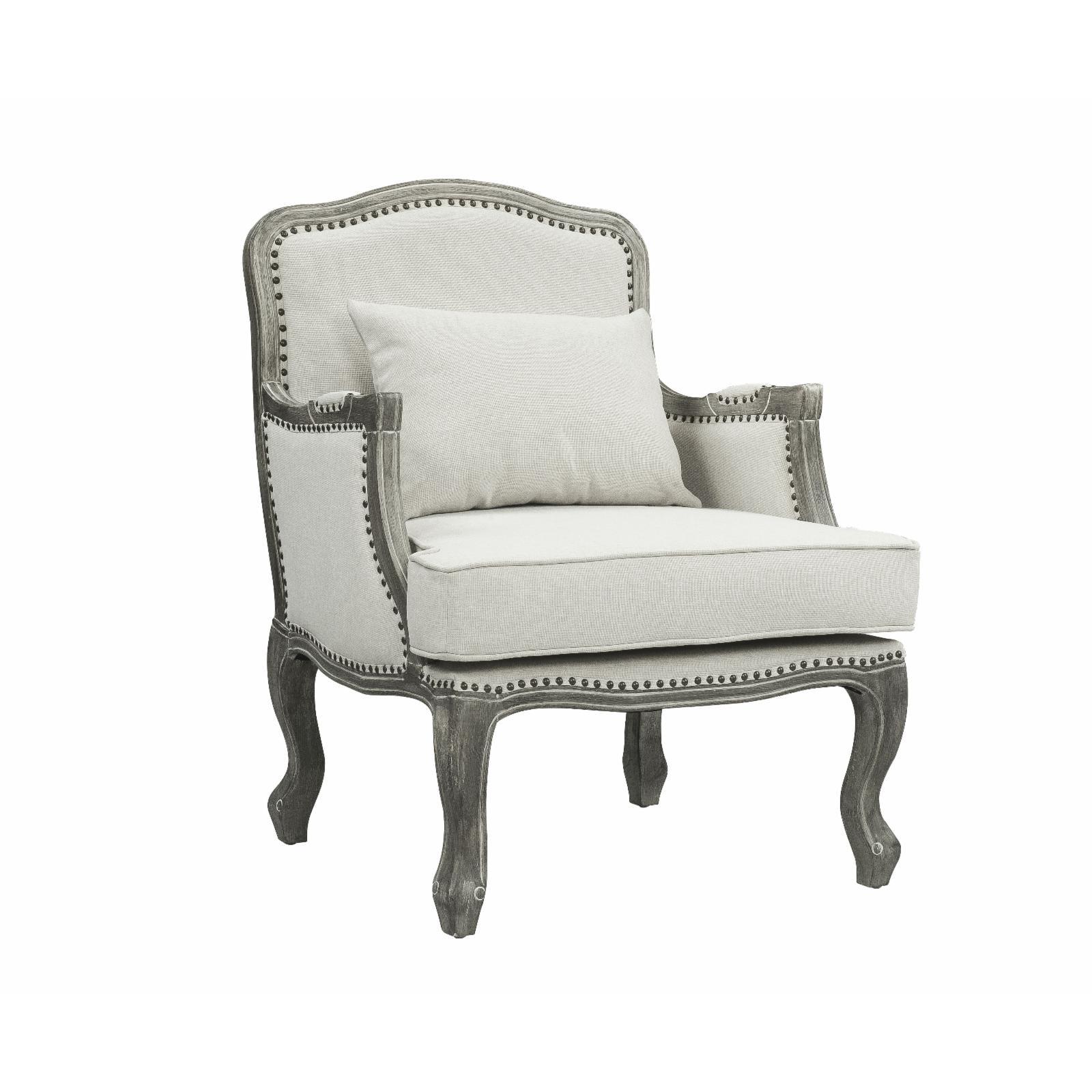 Elegant Cabriole Carved Wood Accent Chair in Cream Linen