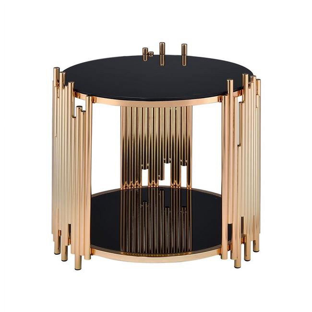 Tanquin 25" Round Black Glass & Gold Metal End Table