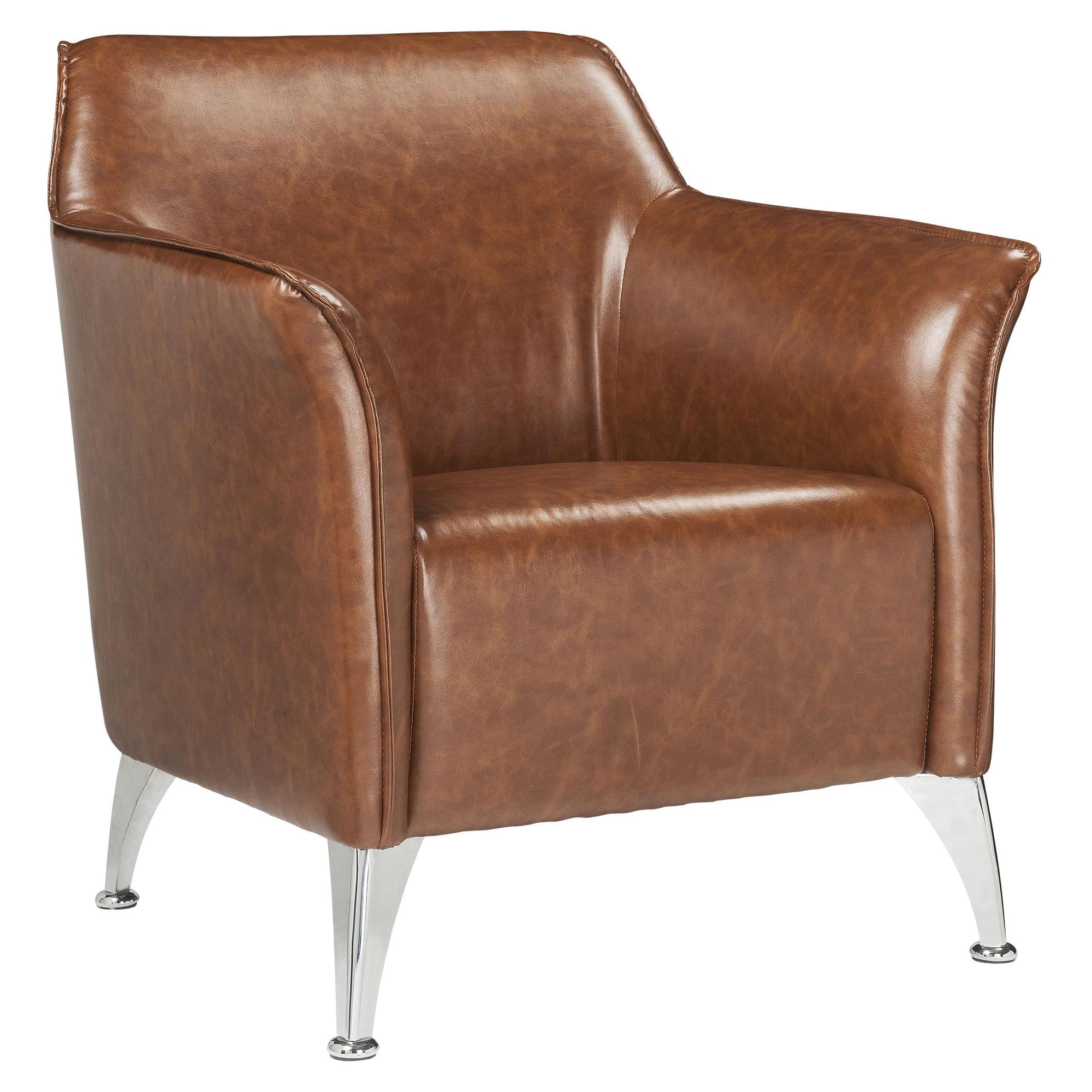 Teague 33" Brown Faux Leather Accent Chair with Wood Legs