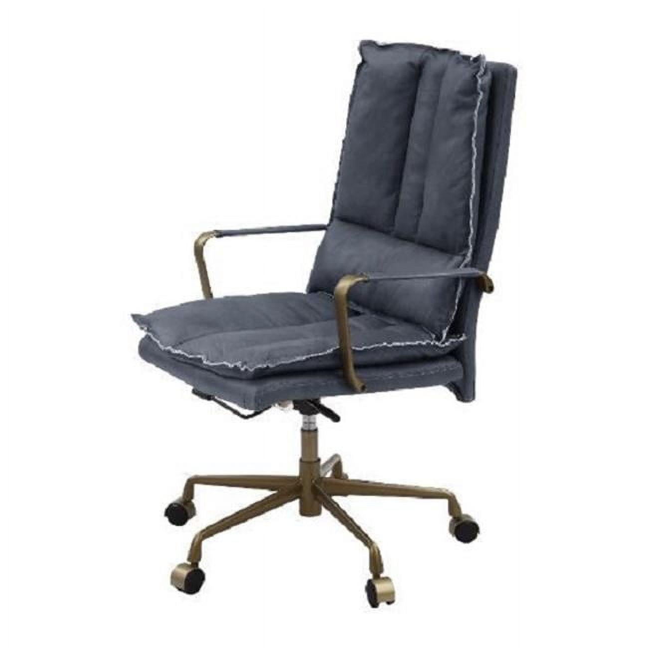 Gray Leather Executive Swivel Office Chair with Metal Accents