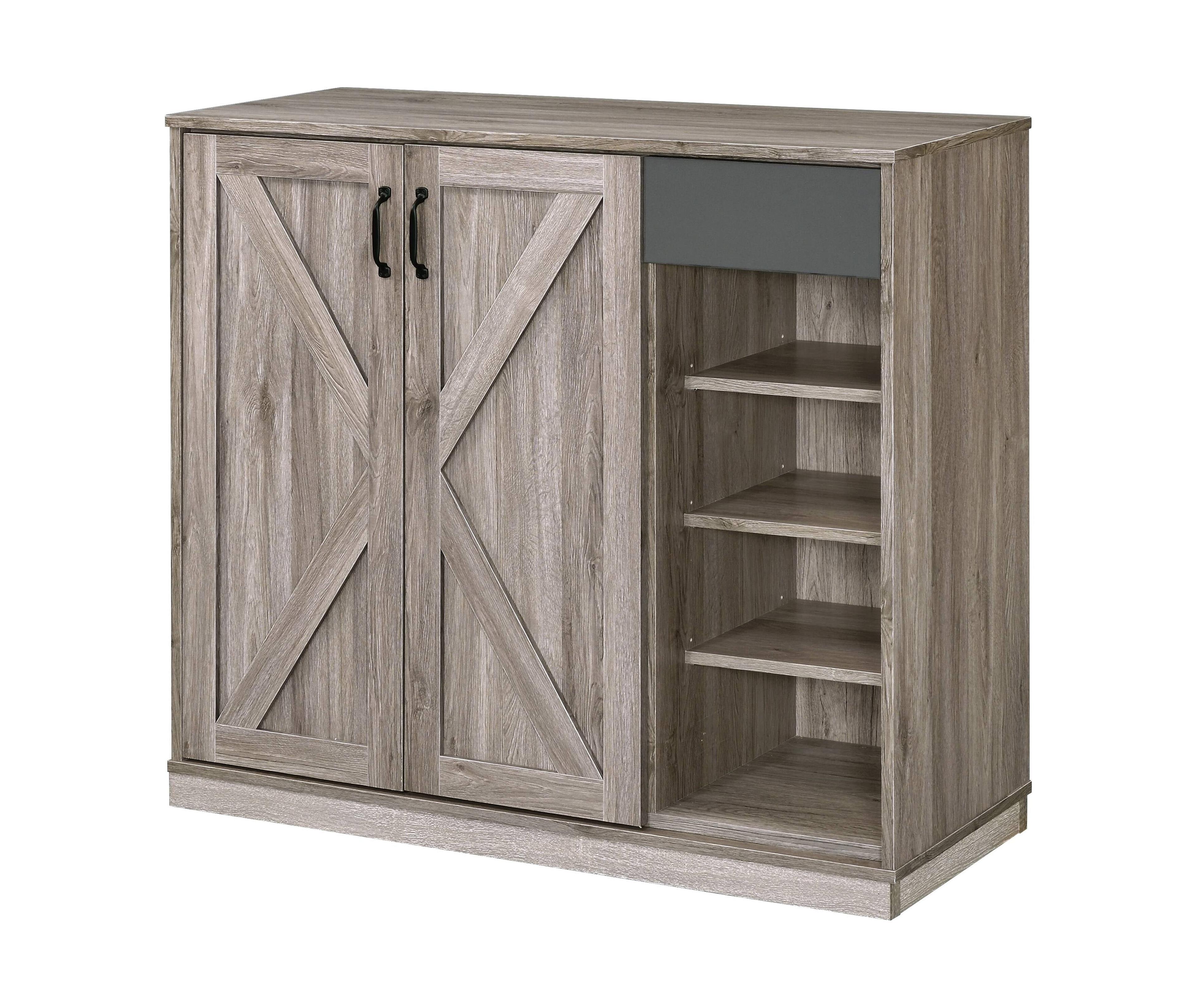 Rustic Gray Oak Freestanding Office Cabinet with Shelves and Drawer