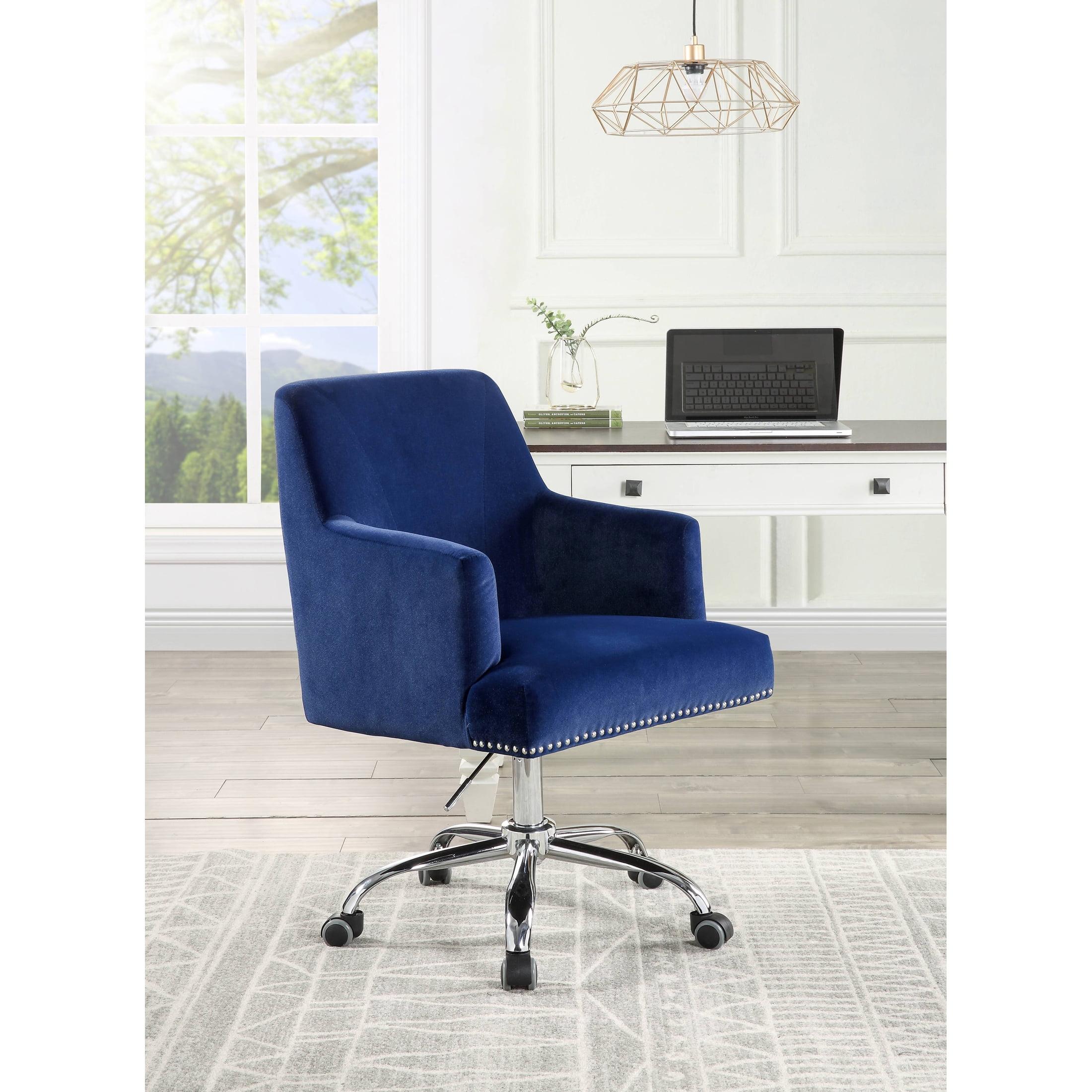 DeeHome ACME Trenerry Office Chair in Blue Velvet & Chrome Finish OF00117