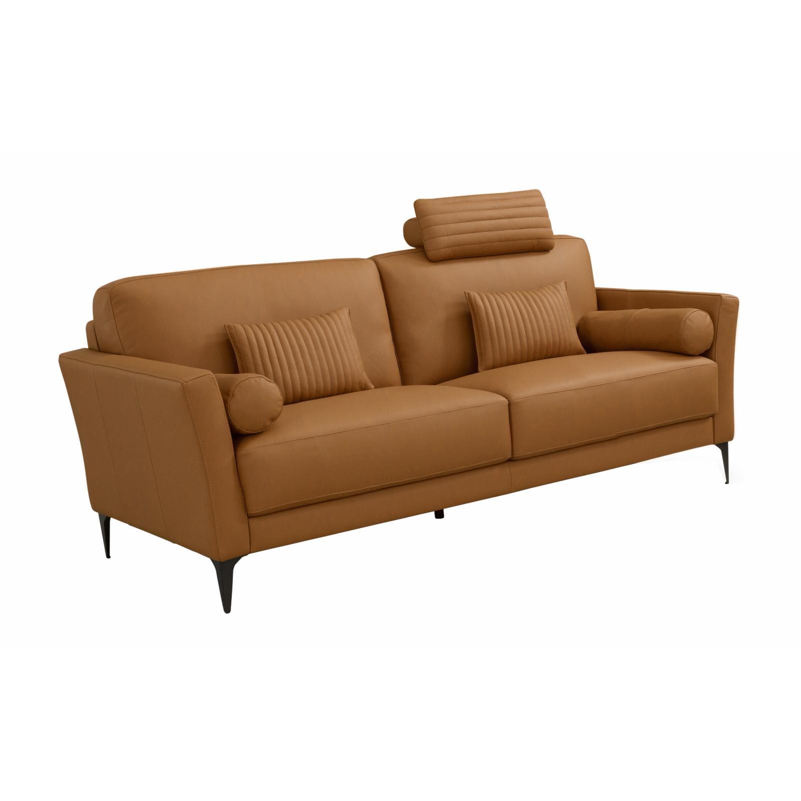 68" Saddle Tan Leather Loveseat with Metal Legs