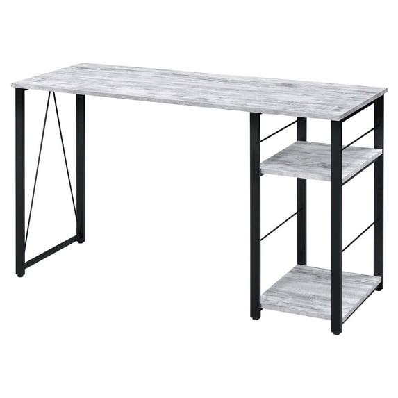 Vadna Writing Desk Weathered White/Black - Acme Furniture: 47-Inch Modern Desk with Open Storage Shelf