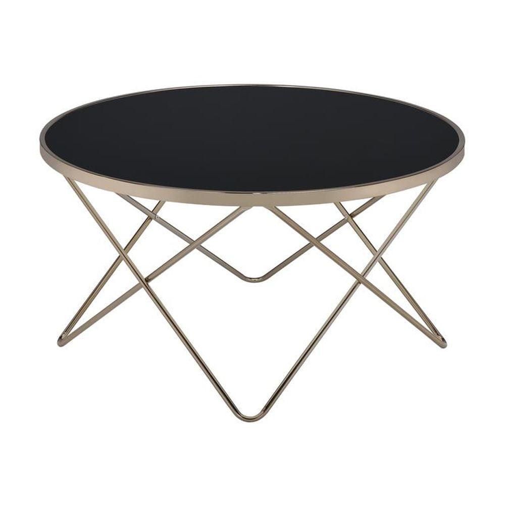 Valora Champagne & Black Glass Round Metal End Table