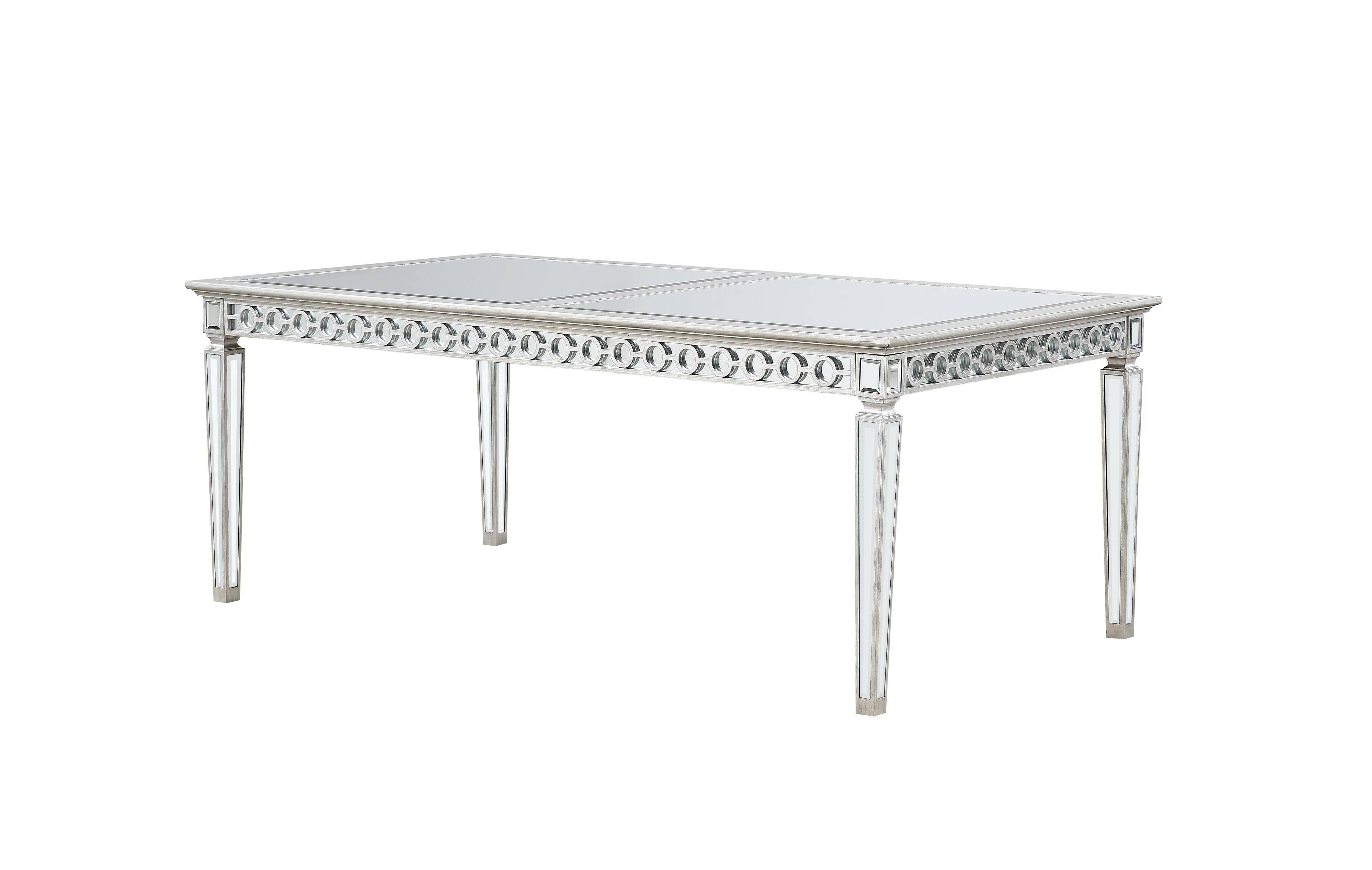 ACME Varian Dining Table (78"L), Mirrored & Antique Platinum