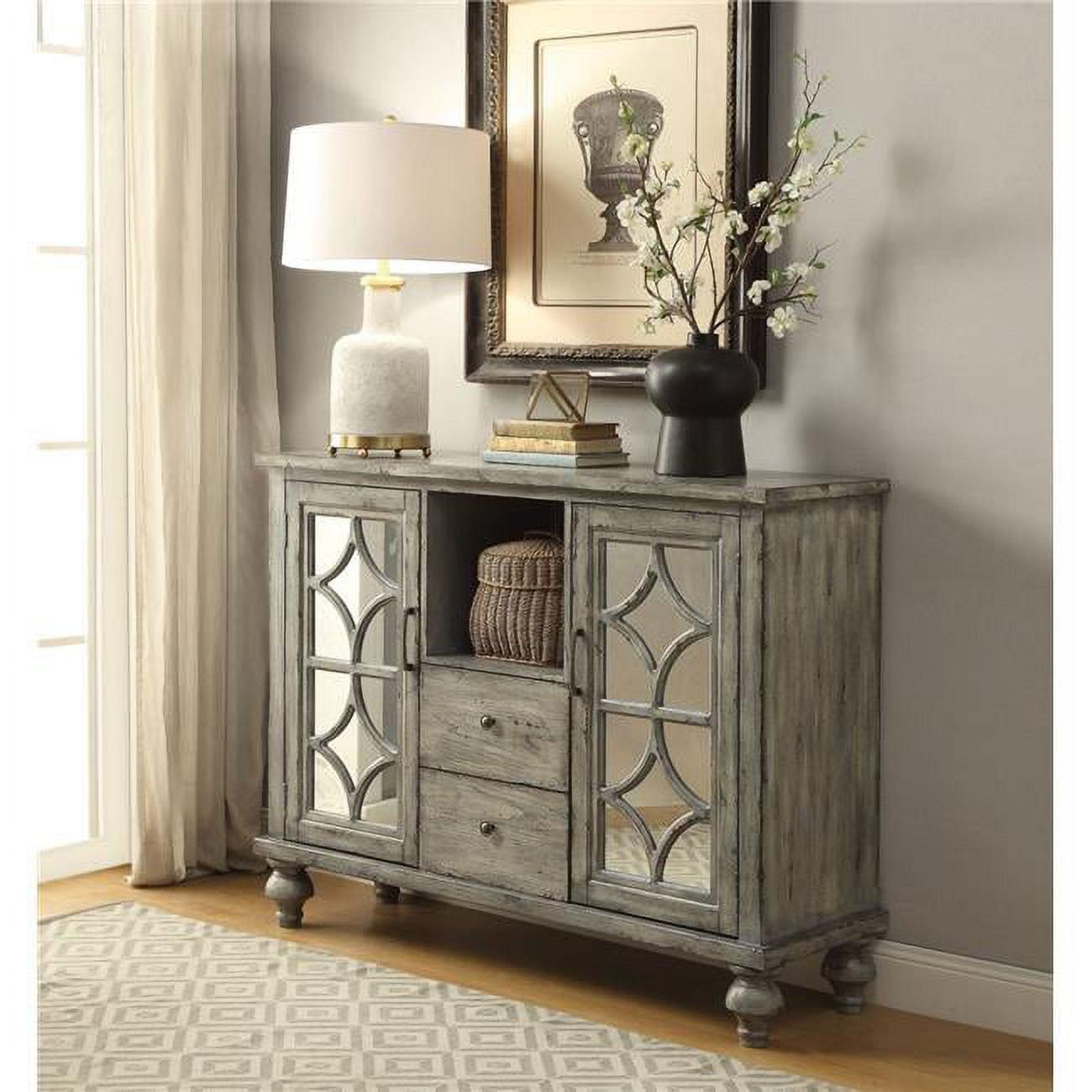 Velika Weathered Gray 53'' Wood Console Table with Mirrored Storage