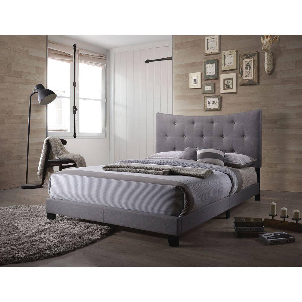 Gray Tufted Upholstered Queen Panel Bed with Wood Frame