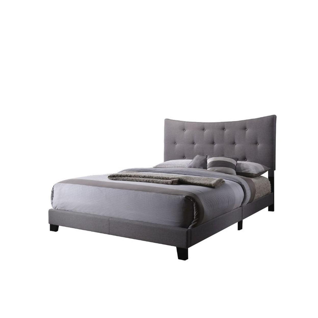 Gray Tufted Upholstered Queen Panel Bed with Wood Frame