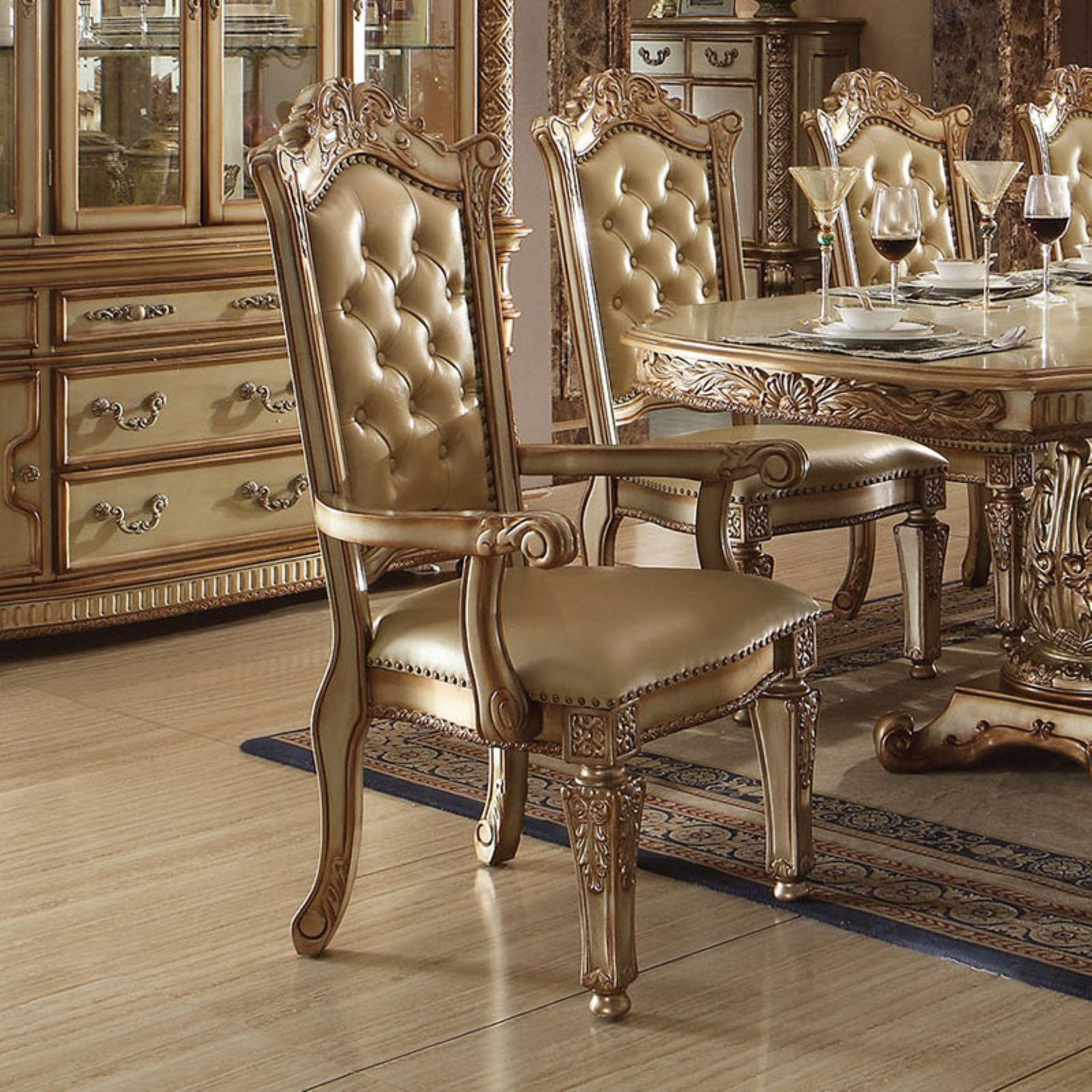 ACME Furniture Vendome Tufted Arm Chair in Bone and Gold Patina (Set of 2) (Set of 2)
