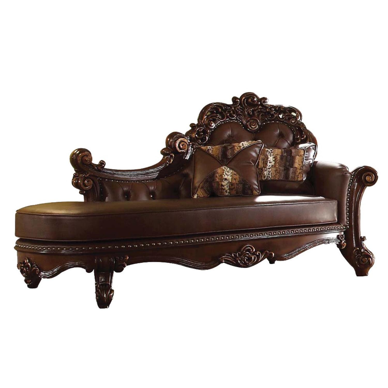 Elegant Cherry Brown Faux Leather Handcrafted Chaise Lounge