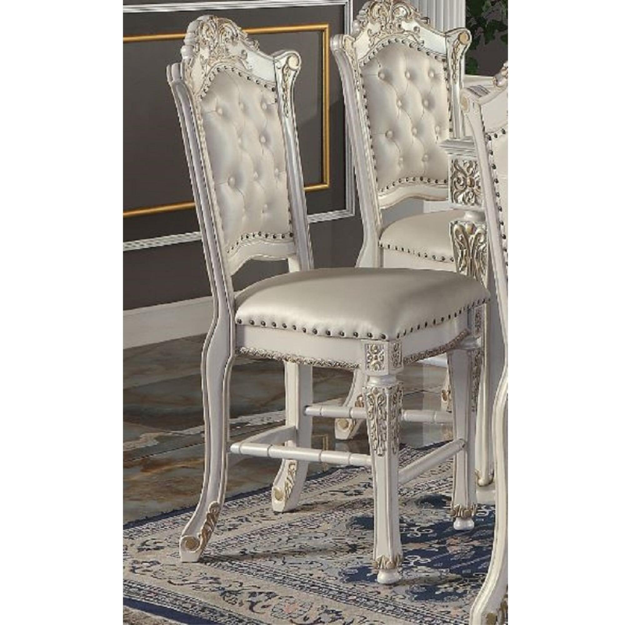 20" Vendome Dining Chair Antique Pearl Finish - Acme Furniture: Elegant Leather Upholstery, Nailhead Trim, Wood Frame