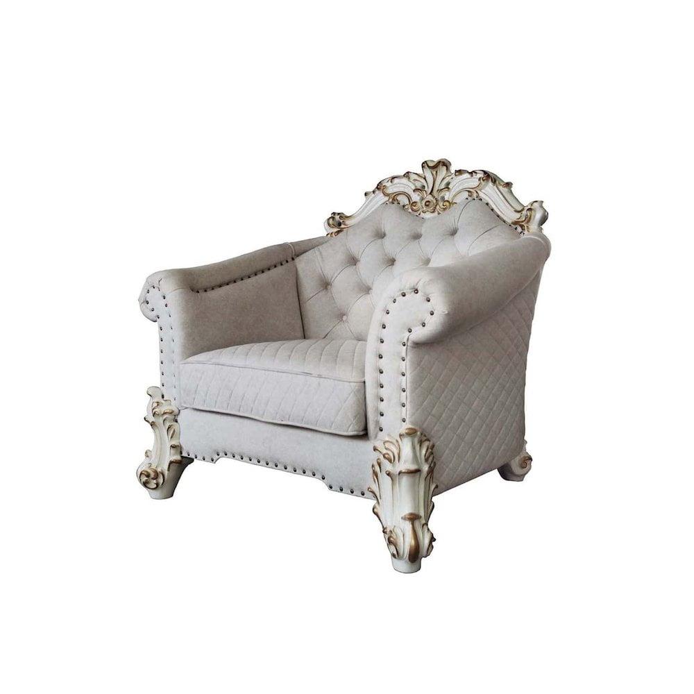 Vendome II Gray Tufted Accent Chair with Nailhead Trim