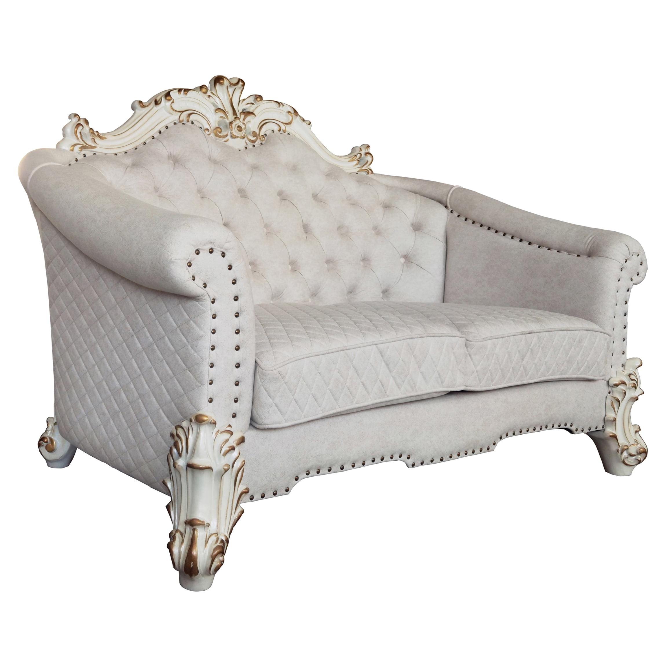 Vendome II Gray Tufted Fabric Loveseat with Nailhead Trim