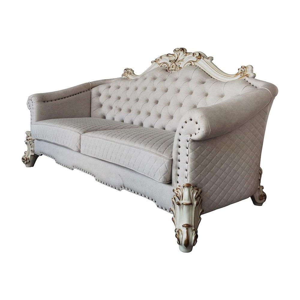 Vendome II Cream Tufted Sofa with Nailhead Trim and Rolled Arms