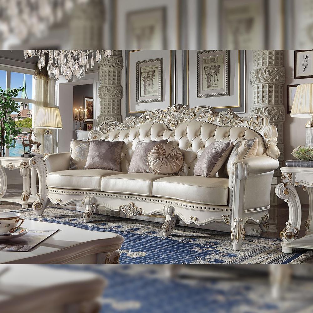 113" Vendome Sofa Champagne Synthetic Leather and Antique Pearl Finish - Acme Furniture