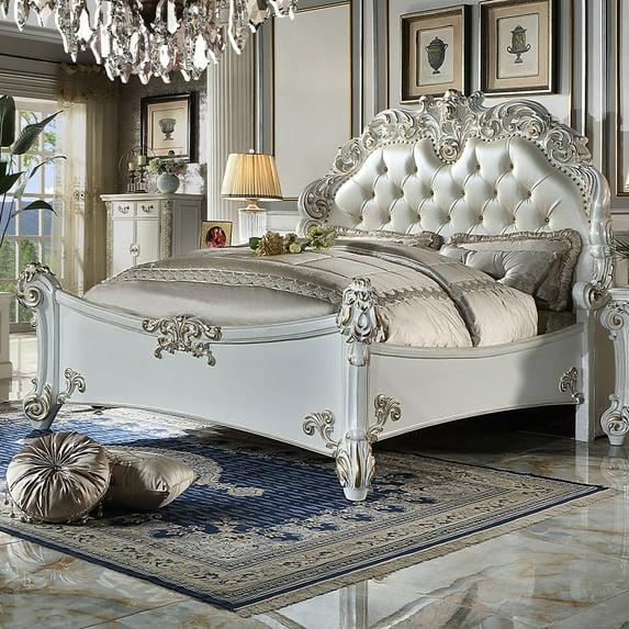 94" Queen Bed Vendome Synthetic Leather, Carved Wood Detail - Acme Furniture