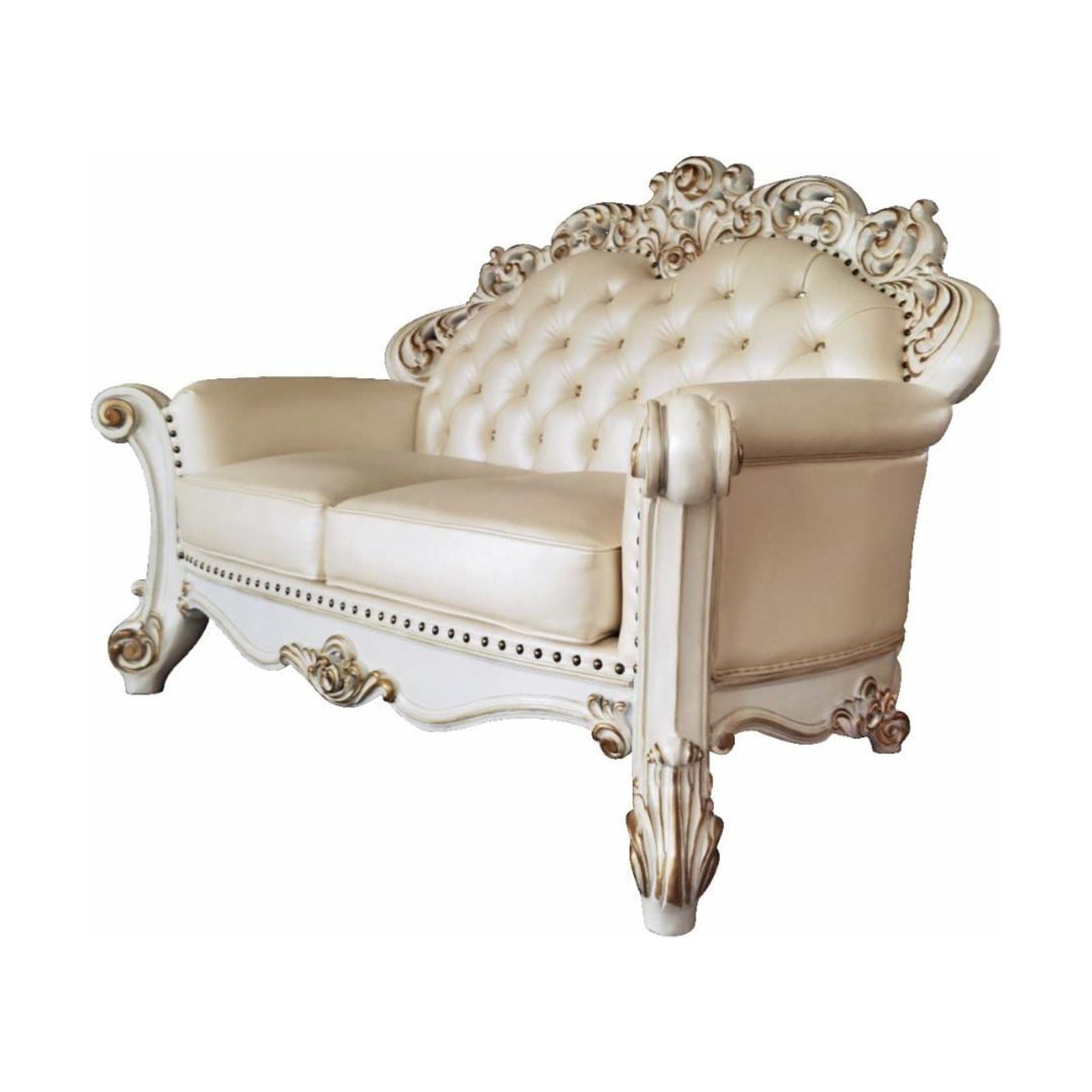 Vendome 70" Champagne and Antique Pearl Loveseat with Pillows