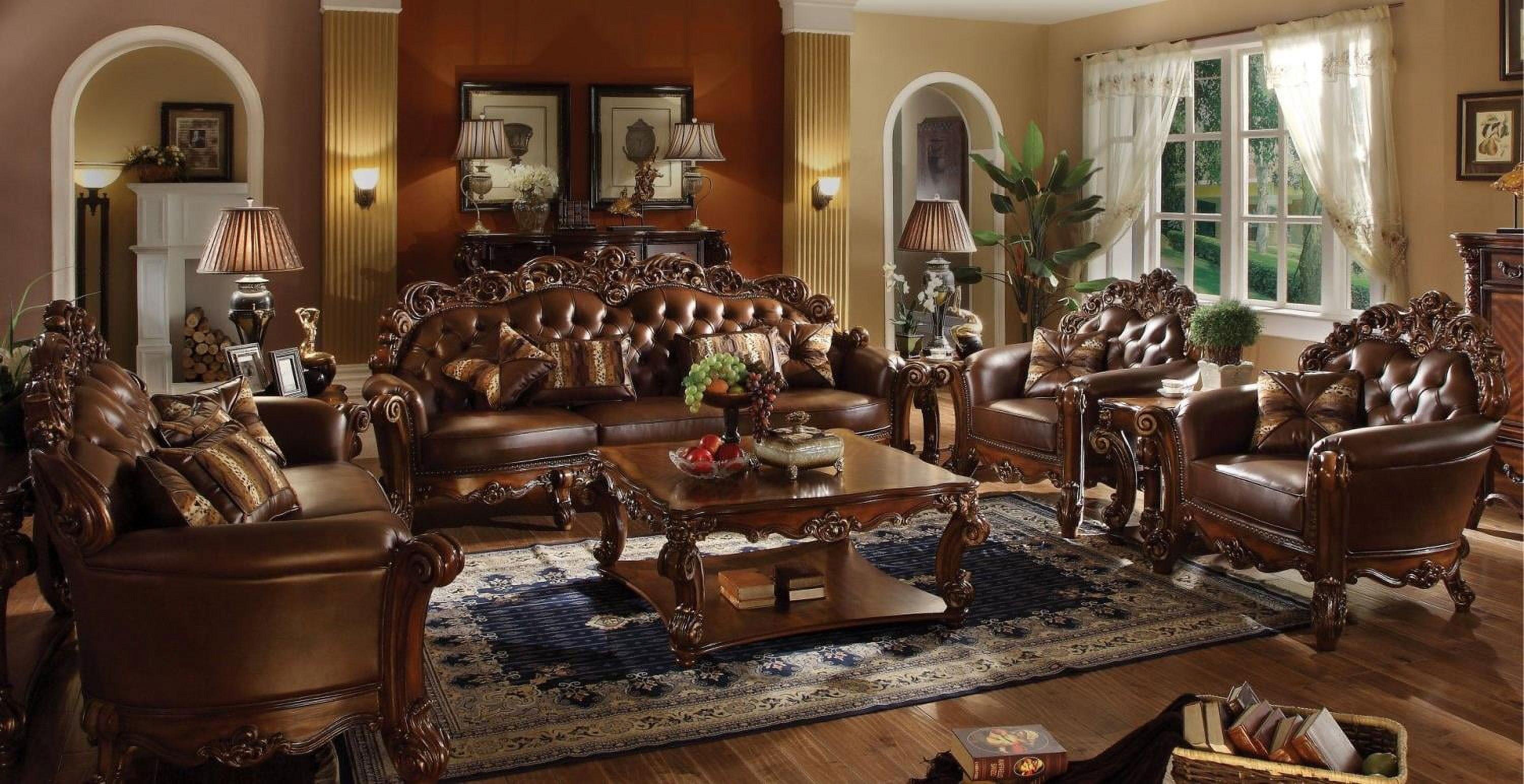 96" Vendome PU Sofa Cherry - Acme Furniture: Traditional Crescent, Nailhead Trim, Includes 3 Pillows
