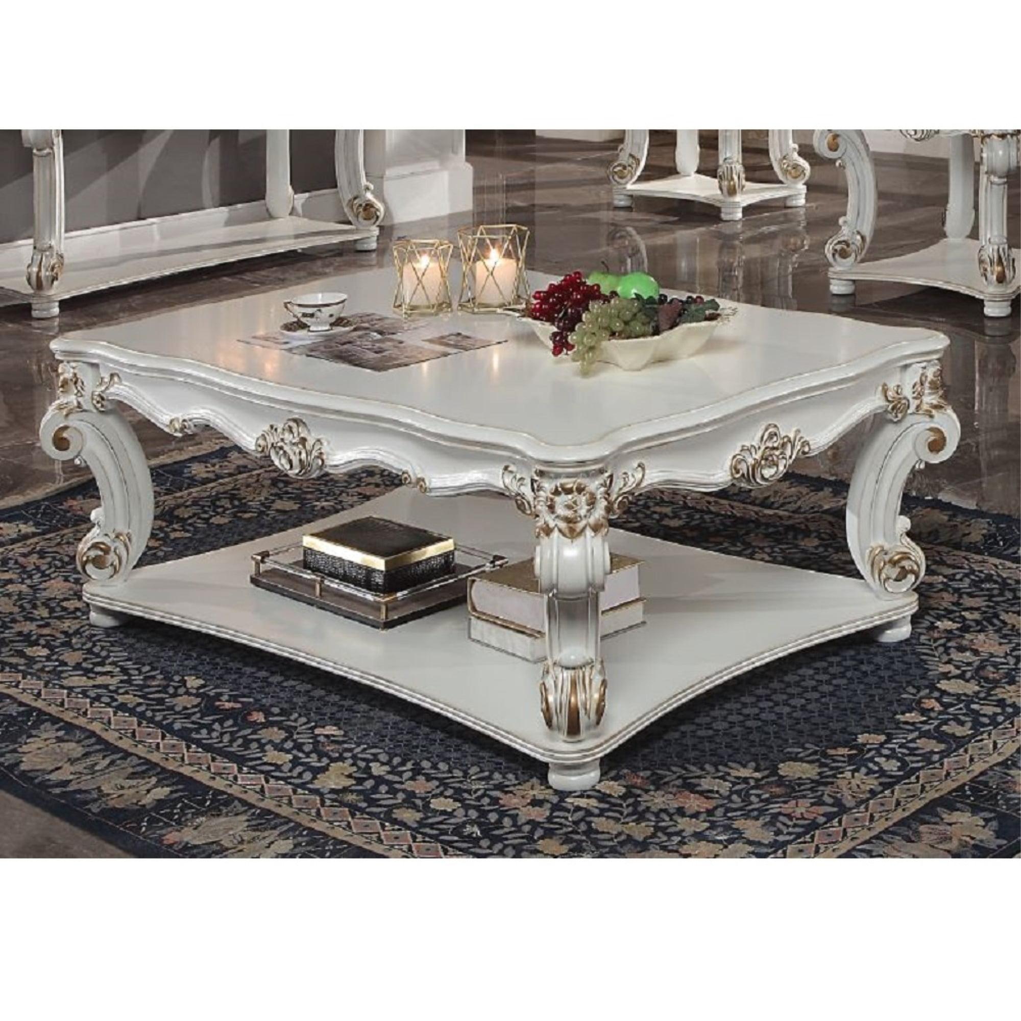 50" Vendome Coffee Table Antique Pearl Finish - Acme Furniture: Elegant Square Design, Scrolled Legs, No Assembly Required