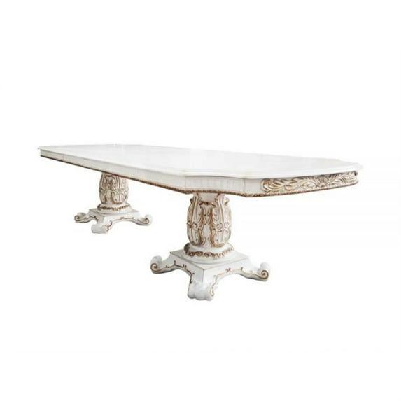 136" Vendome Dining Table Antique Pearl Finish - Acme Furniture: Classic Double Pedestal, 10-Seater, Resin Frame