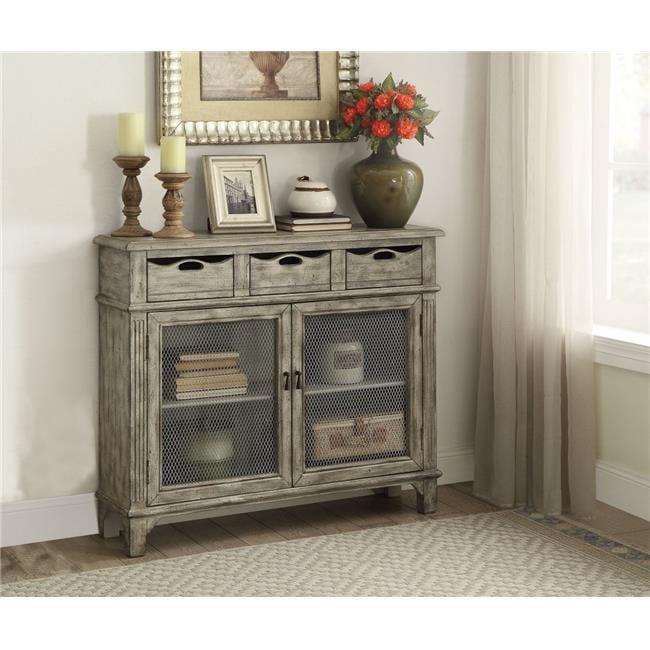 42" Vernon Accent Table Weathered Gray - Acme Furniture: Antique Finish, Mesh Cabinet Doors, Storage Shelves