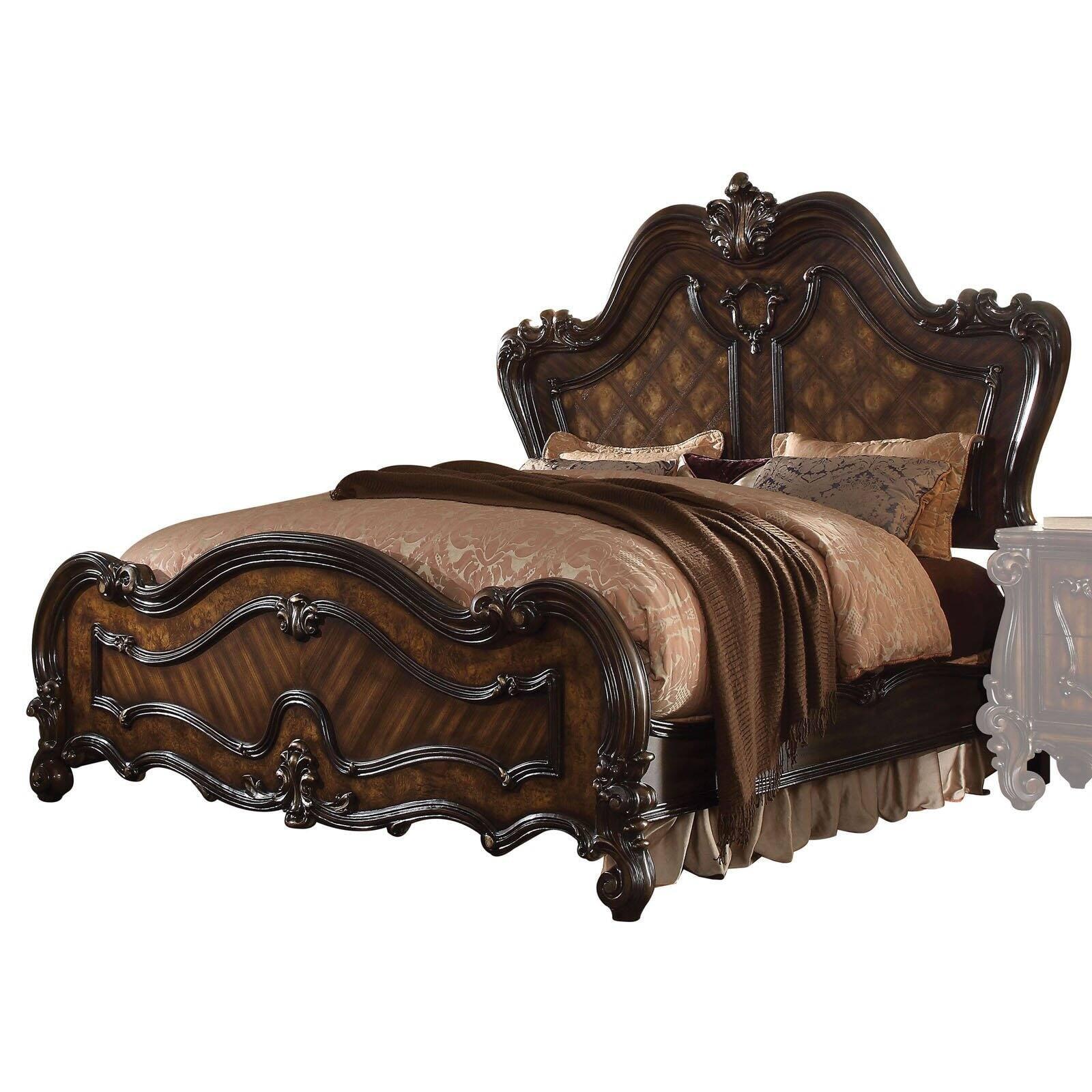 Versailles Cherry Oak Queen Bed with Upholstered Headboard