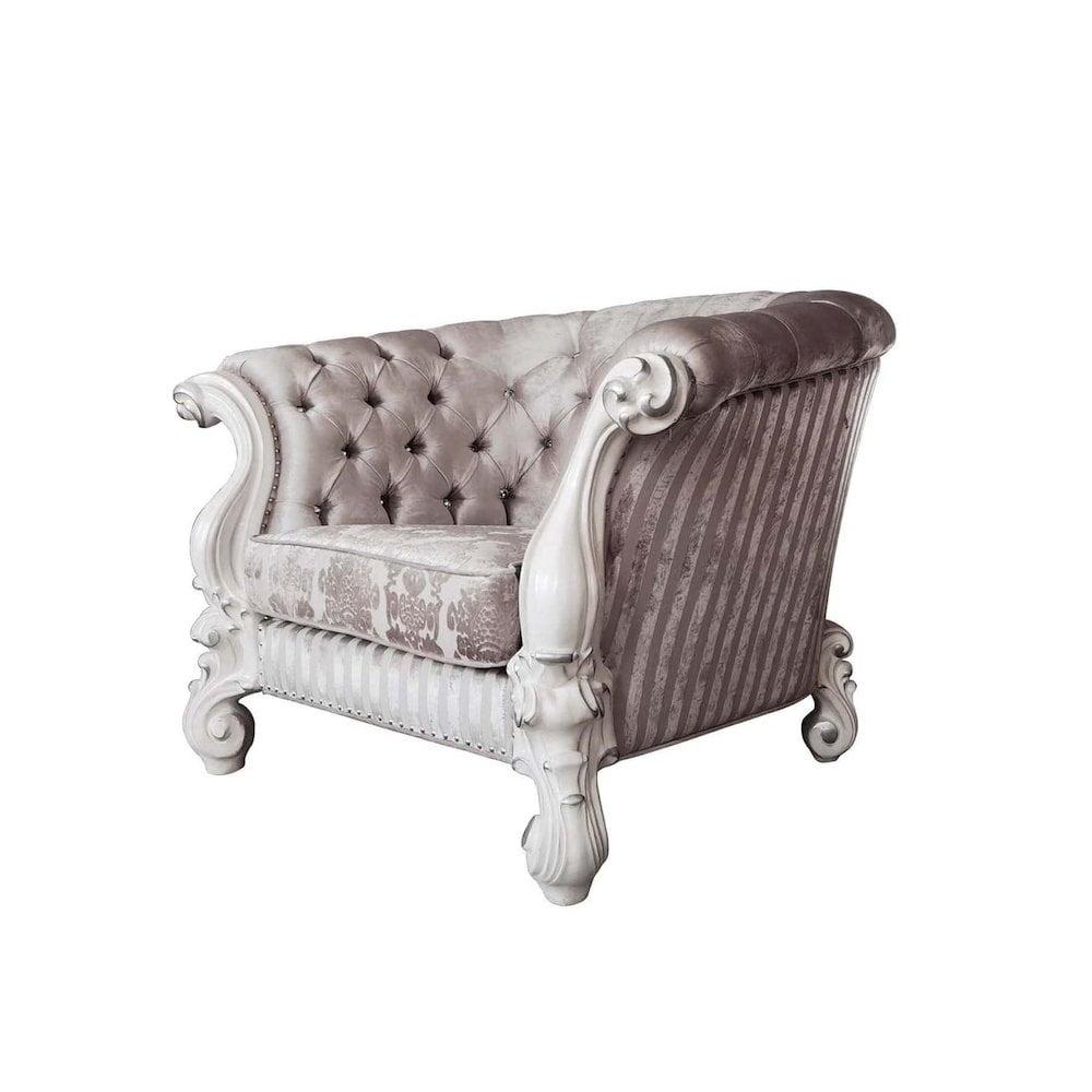 Versailles Ivory Velvet and Wood Accent Chair with Pillows