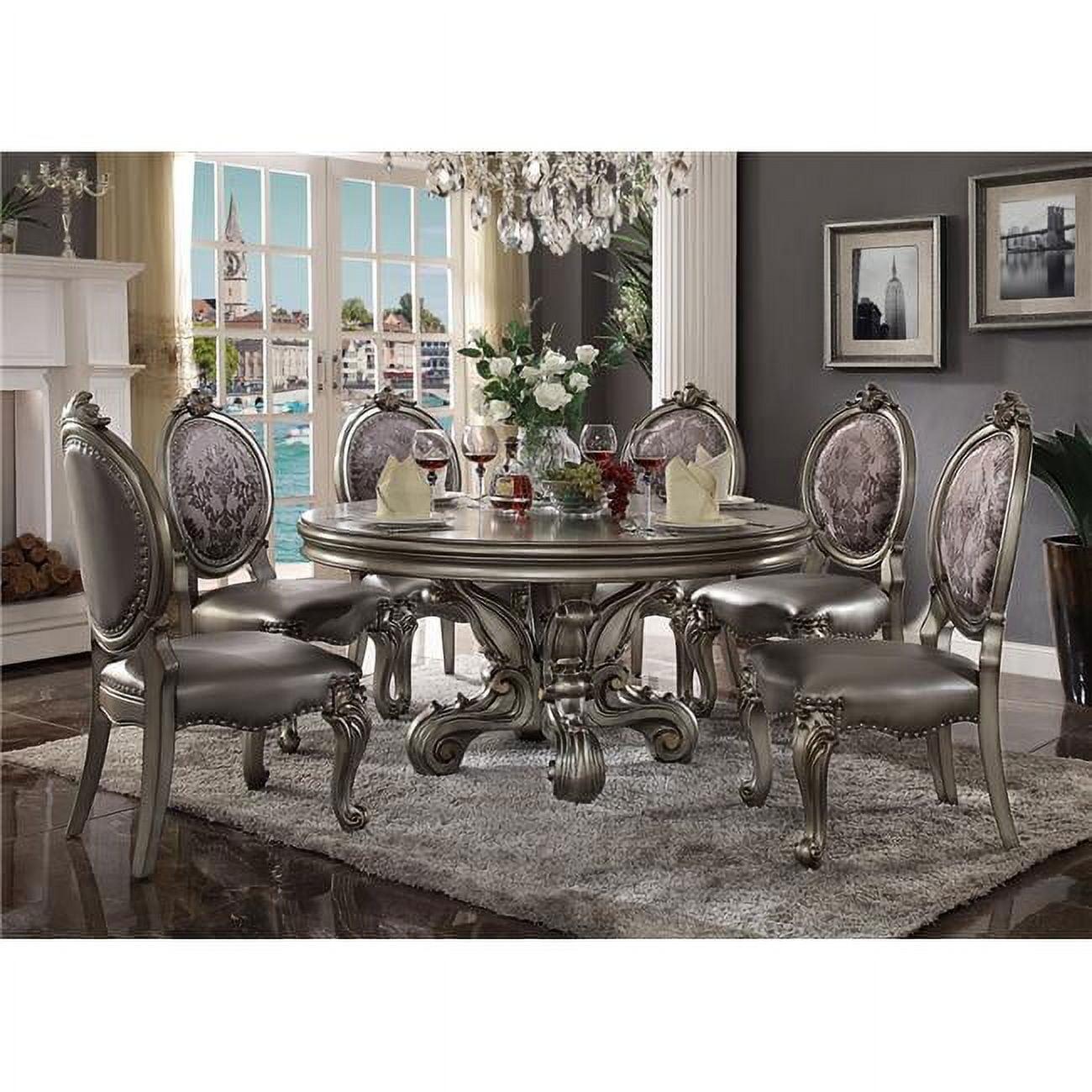 60" Antique Platinum Round Wood Dining Table